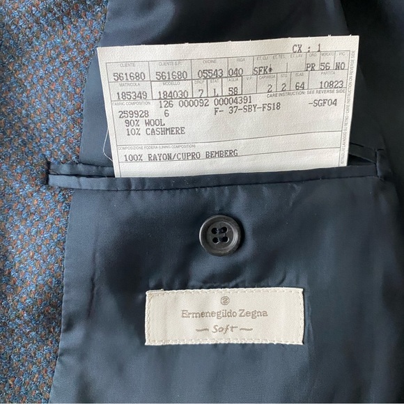 Ermenegildo Zegna Soft 3 Button Wool Cashmere Blazer 58L - Picture 6 of 7